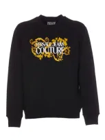 Versace Jeans Couture Baroque Logo Crewneck Sweater In Black