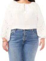 Vince Camuto Eyelet Accent Split Neck Top In Ultra White