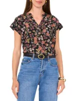 Vince Camuto Floral Short Sleeve Georgette Top In Rich Black