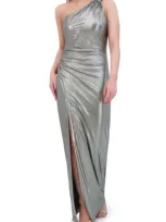 Vince Camuto Metallic One-shoulder Body-con Gown In Olive