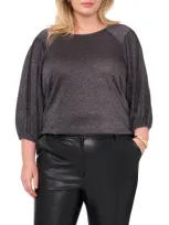 Vince Camuto Metallic Puff Sleeve Top In Rich Black