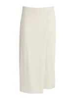 Vince Knitted Mock-wrap Midi Skirt In Ivory