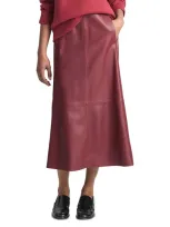 Vince Lambskin Gathered Midi Skirt In Dk Raspberry