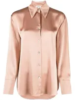 Vince Pointed-collar Button-front Silk Shirt In Rosa