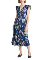 Vineyard Vines Ruffle Hem Cotton Stretch Poplin Dress In Tabatha Floral