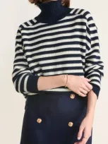 Vineyard Vines Stripe Rib Tall Mock Neck Cashmere Sweater In Nautical Navy