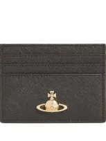 Vivienne Westwood Leather Orb Card Holder In Black