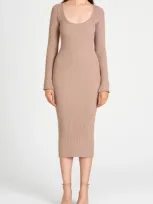 Wayf Alexi Long Sleeve Rib Dress In Beige