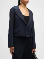 We-ar4 The Cropped Hooded Blazer In Navy Pinstripe