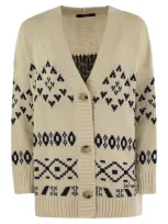 Weekend Max Mara Acacia Oversized Knit Cardigan In Ecru,black