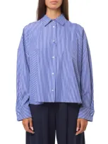 Weekend Max Mara Womens Navy Sale Striped-print Cotton-poplin Shirt In Multi