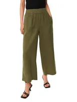 Whistles Elasticated-waist High-rise Linen Trousers In Khaki