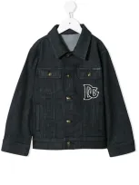 Dolce & Gabbana Kids' Jacket In Stretch Black Denim With Dg Patch