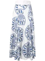 Three Graces X Zandra Rhodes Amelina Poplin Midi Skirt In White