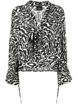 Pinko Tie Neck Leopard Print Blouse In Black