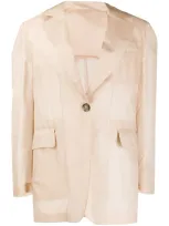 Msgm Single-breasted Boxy Jacket In Neutrals