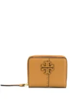 Tory Burch Embossed Logo Wallet In Brown