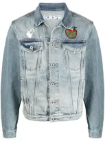 Off-white Apple Logo Slim Fit Denim Jacket In Medium Blue