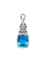 Lagos 18k Gold And Sterling Silver Caviar Color Pendant With Swiss Blue Topaz In Blue/silver