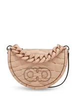 Ferragamo Aura Gancini Croc-embossed Crossbody Bag In Beige