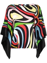 Pucci Printed Poncho Blouse In Nero Rosso