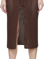 Andreädamo Fishnet Knit Midi Wrap Skirt With Cut-ou In Brown