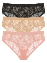 Natori 3-pack Lace Girl Briefs In Black/cafe/rose