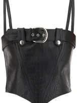 Alessandra Rich Croco Print Leather Bustier Top In Black