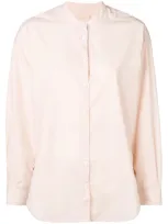 Closed Mandarin Collar Striped Shirt In Pink