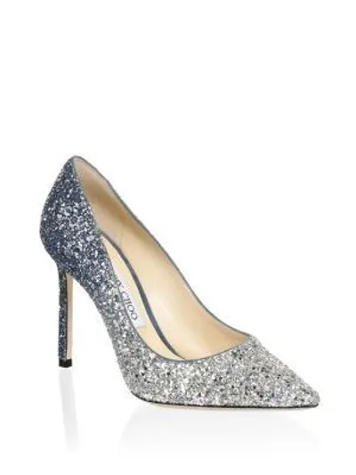 Jimmy Choo Decollete Romy 100 In Glitter Silver