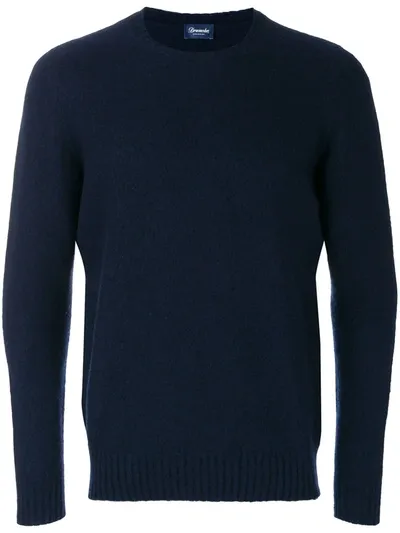 Drumohr Crew Neck Ribbed Detail Jumper In Blue