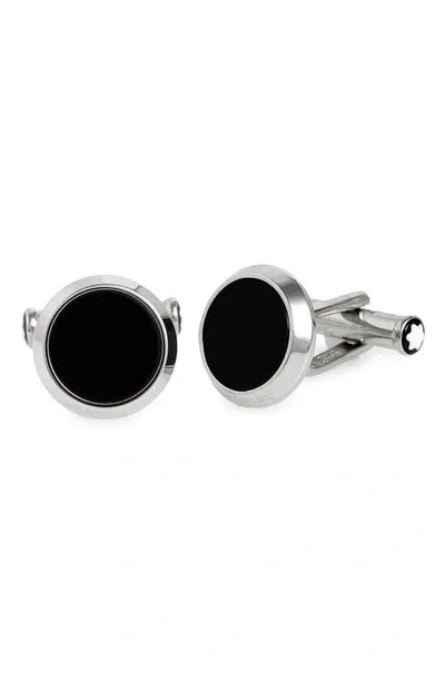 Montblanc Meisterstück Stainless Steel And Onyx Cufflinks In Silver