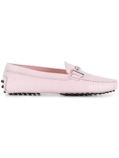 Tod's Gommino Embellished Lizard-effect Leather Loafers In Baby Pink