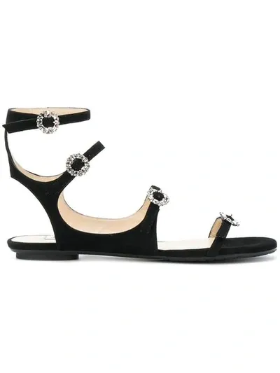 Jimmy Choo Naia Crystal-embellished Suede Sandals In Black