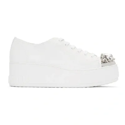 Miu Miu Swarovski Crystal Toe-cap Sneakers In White