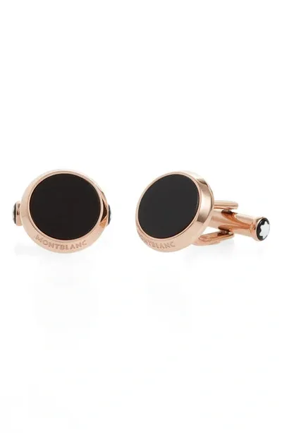 Montblanc Onyx-inlay Round Rose Golden Cufflinks