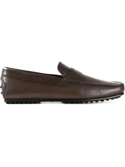 Tod's City Gommini Leather Drivers In Cocoa