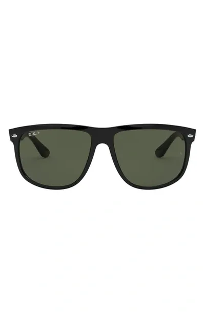 Ray Ban Highstreet 60mm Polarized Flat Top Sunglasses In Black/green Polarized