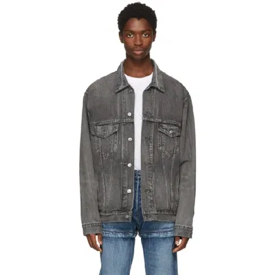 Balenciaga Grey Denim Oversized Zip-up Jacket In Dirty Grey