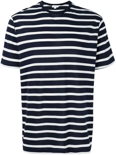 Sunspel Striped Crew Neck T-shirt In Blue