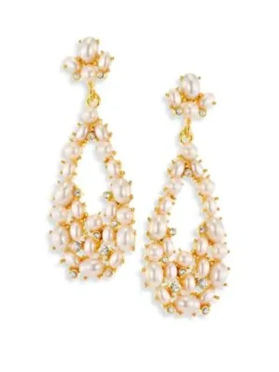 Kenneth Jay Lane Imitation Pearl Cluster Drop Earrings In Gold Tone