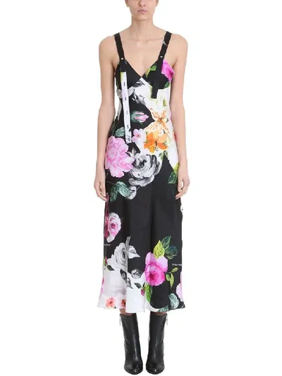 Off-white Strappy Floral Silk Sleep Dress In Black