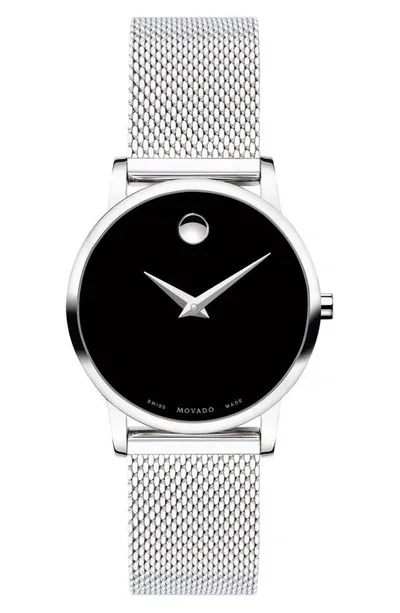 Movado Women's Museum Classic Black Dial, Stainless Steel Mesh Bracelet Watch