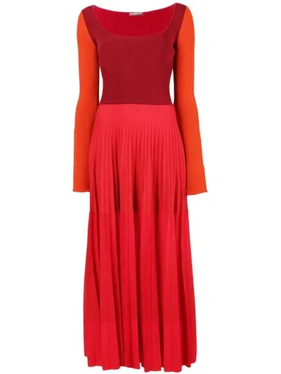 Alexander Mcqueen Stretch Knit Pleated Midi Dress In Dark Rose/red