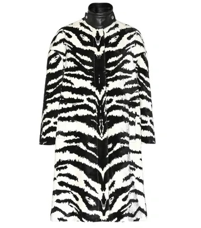 Alexander Mcqueen Leather-trimmed Zebra-jacquard Coat In Ivory/black