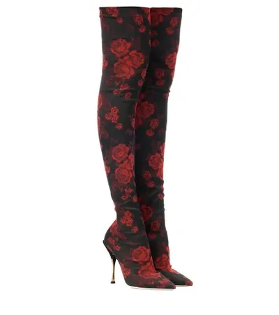 Dolce & Gabbana Over-the-knee Stretch-jacquard Sock Boots In Multicolor