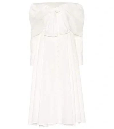 Rosie Assoulin Booby Trap Off-the-shoulder Tie-front Cotton-blend Poplin Dress In White