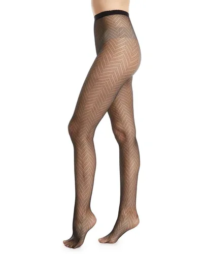 Natori Sheer Fine-gauge Herringbone Tights In Black