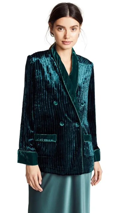 F.r.s For Restless Sleepers Ate Double-breasted Quilted Velvet Blazer In Dark Green