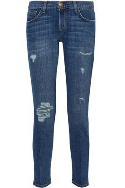 Current Elliott The Easy Stiletto Distressed Mid-rise Slim-leg Jeans In Blue